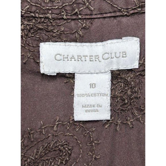 Charter Club Women's Paisley Stitched Button Up Shirt in Brown - Sz 10 - Picture 4 of 5